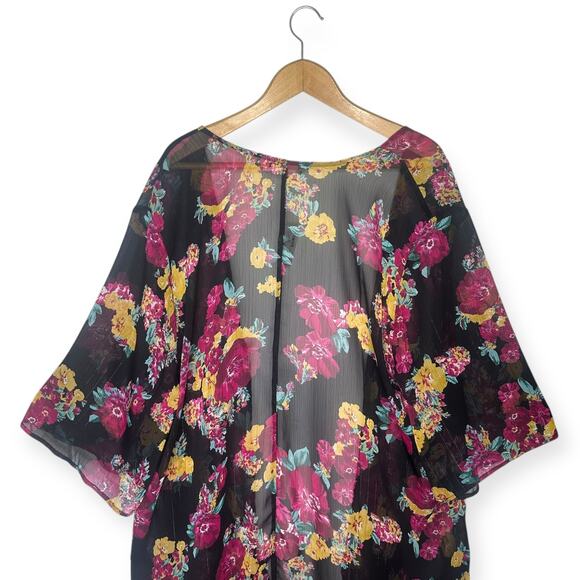 Maurices Women's NWT Plus Size Floral Ruffle Hem Kimono Size 2X Black Multi - Picture 5 of 11